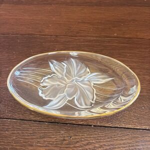 Home Beautiful Orchid Splendor Oval Candy Trinket Dish w Gold Trim Japan - heavy